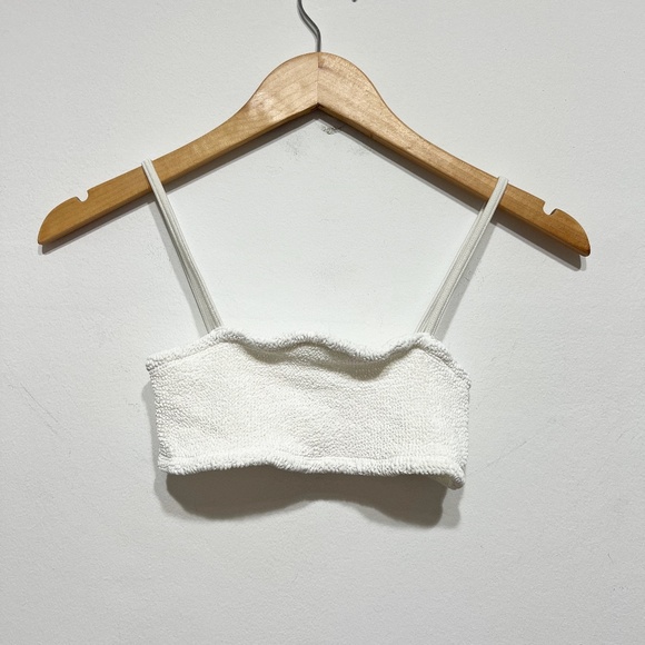 Hunza G Gigi Bikini Smocked Stretch Bikini Swim Bathing Suit Top White - Picture 1 of 3